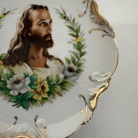 Wheelock Porcelain Plate Jesus Floral Gold Trim Wall Decor Vintage Religious - Picture 4 of 8